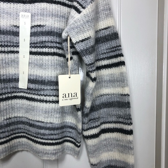 Ana Wool blend Rn#114186 Gray white Straps Crew Neck Pull Over Knit Sweater S - Picture 4 of 12